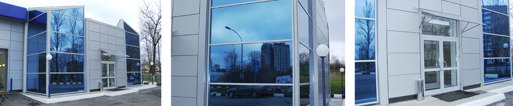 Остекление фасадов магазинов большими стеклопакетами Шатура